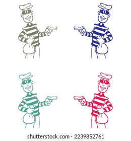 Un Robber Con Una Pistola En Su Ilustración Del Vector De Mano
