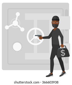 Robber with gun near safe.