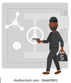 Robber with gun near safe.
