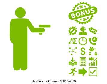 Robber With Gun pictograph with bonus elements. Vector illustration style is flat iconic symbols, eco green color, white background.