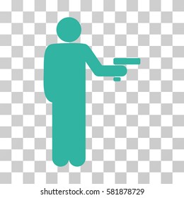 Robber With Gun vector icon. Illustration style is a flat iconic cyan symbol on a transparent background.