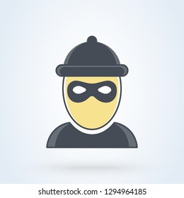Robber icon and Bandit mask. line art flat, criminal man. vector illustration