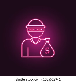 robber icon. Elements of Crime Investigation in neon style icons. Simple icon for websites, web design, mobile app, info graphics