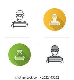 Robber icon. Flat design, linear and color styles. Thief. Housebreaker. Isolated vector illustrations