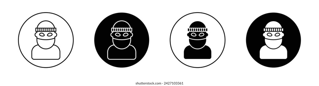 Robber Icon Set. Criminal Burglar Theft Vector Symbol in a Black Filled and Outlined Style. Money Robbery Sign.