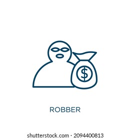 icono del ladrón. Icono de contorno de ropero lineal delgado aislado en fondo blanco. Señal de robo de vectores de línea, símbolo para web y móvil