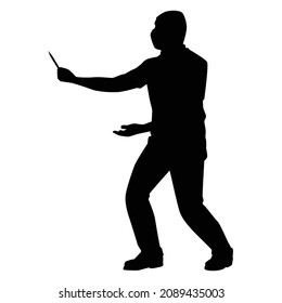 Robber with knife weapon in hand silhouette vector on white background