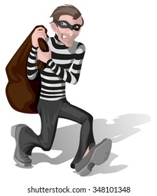 Robber in mask carries bag. Illustration in vector format