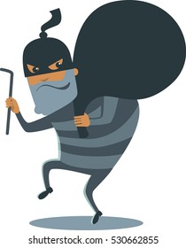 Robber in mask with huge sack vector cartoon character