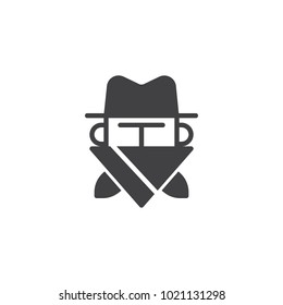 Robber in mask icon vector, filled flat sign, solid pictogram isolated on white. Cowboy bandit in hat symbol, logo illustration.