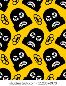 Robber pattern seamless. Burglar and brass knuckle ornament. Rogue vector background