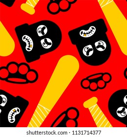 Robber pattern seamless. Burglar and brass knuckle and Baseball bat ornament. Rogue vector background