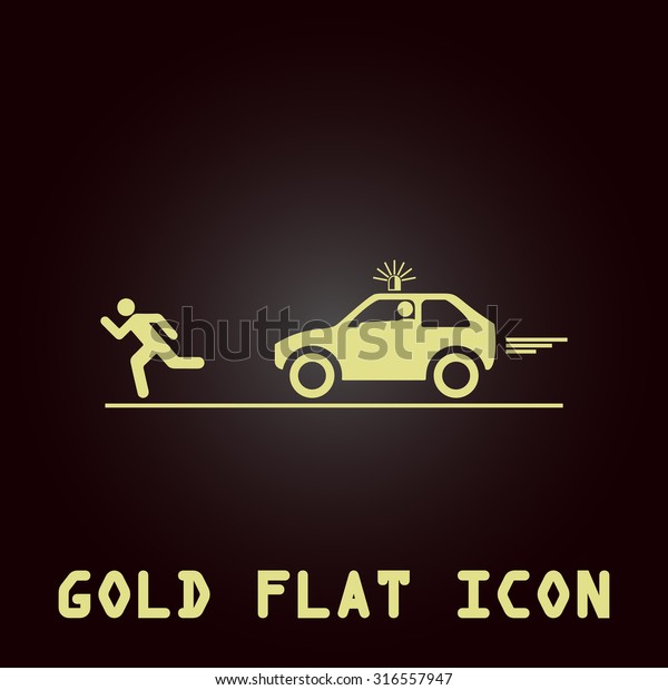 Robber and police car. Gold flat vector icon.\
Symbol for web and mobile applications for use as logo, pictogram,\
infographic element