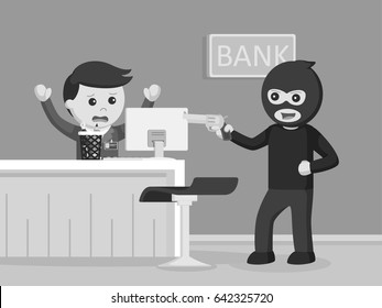 Robber Robbing Bank Black And White Style