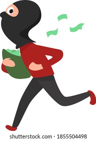 Robber running with money, illustration, vector on white background