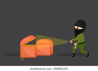 Robber Searching Gold Treasure
