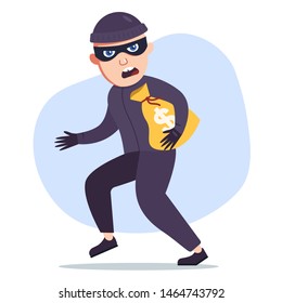 the robber stole a bag of money. the criminal sneaks. flat character vector illustration