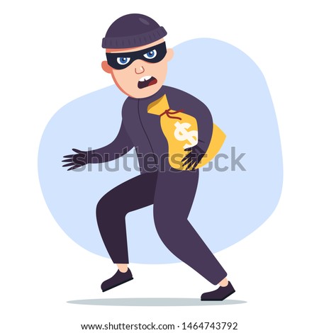 the robber stole a bag of money. the criminal sneaks. flat character vector illustration Foto stock © 