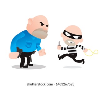 the robber take necklace but never see the big police man waiting. vector illustration isolated cartoon