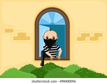 Robber Trying to Escape from House Window