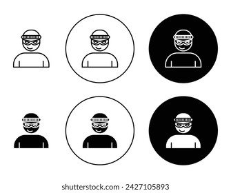 Robber Vector Illustration Set. Criminal Burglar Theft Sign in Suitable for Apps and Websites UI Design Style.