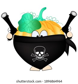 Calabaza amarilla rober. Calabaza con pistolas. Ilustración vectorial.