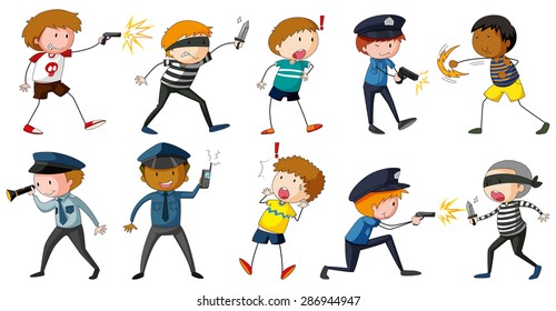 Robbers and police in different positions