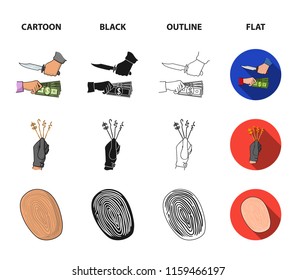 Robbery attack, fingerprint, police officer badge, pickpockets.Crime set collection icons in cartoon,black,outline,flat style vector symbol stock illustration web.