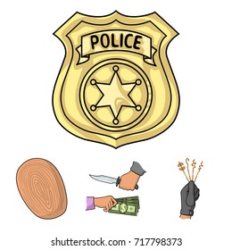 Robbery attack, fingerprint, police officer's badge, pickpockets.Crime set collection icons in cartoon style vector symbol stock illustration web.