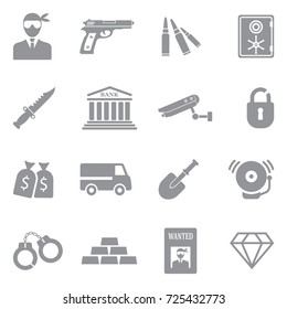 Robbery And Crime Icons. Gray Flat Design. Vector Illustration.