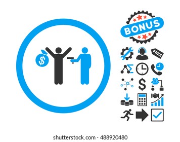 Robbery icon with bonus clip art. Vector illustration style is flat iconic bicolor symbols, blue and gray colors, white background.
