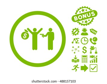 Robbery icon with bonus pictogram. Vector illustration style is flat iconic symbols, eco green color, white background.