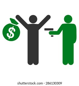 Robbery icon from Business Bicolor Set. This flat vector symbol uses green and gray colors, rounded angles, and isolated on a white background.