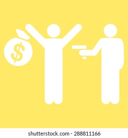 Robbery icon from Business Bicolor Set. This flat vector symbol uses white color, rounded angles, and isolated on a yellow background.