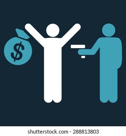 Robbery icon from Business Bicolor Set. This flat vector symbol uses blue and white colors, rounded angles, and isolated on a dark blue background.