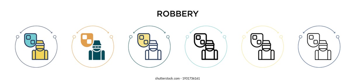 Icono de robo en estilo relleno, delgado, contorno y trazo. Ilustración vectorial de dos diseños de vectores de robo de color y negro se pueden usar para móviles, ui, web
