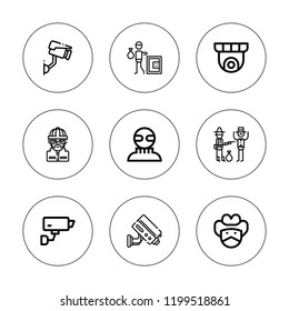 Robbery icon set. collection of 9 outline robbery icons with bandit, burglar, cctv, criminal, robbery icons. editable icons.