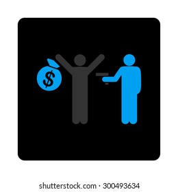 Robbery icon. The icon symbol is drawn with blue and gray colors on a black button isolated on a white background.