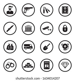 Robbery Icons. Black Flat Design In Circle. Vector Illustration.