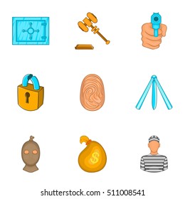 Robbery icons set. Cartoon illustration of 9 robbery vector icons for web