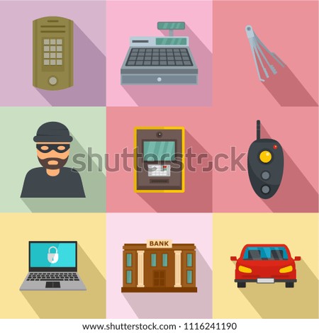 Robbery icons set. Flat set of 9 robbery vector icons for web isolated on white background