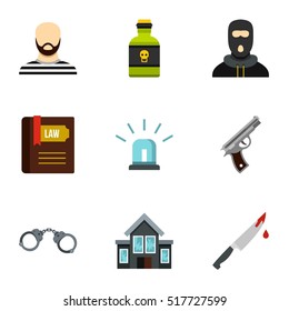 Robbery icons set. Flat illustration of 9 robbery vector icons for web