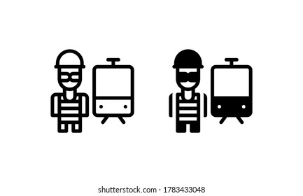 Robbery, Thief, Steal in Train accident Icon, Logo, Vector