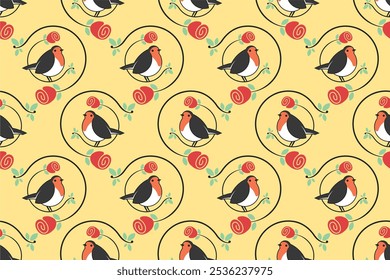 Robbin bird seamless pattern background template. Bird background template