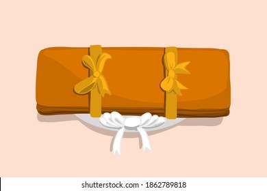 Robe of Buddhist Monk on tray, top view. Drawing vector of Cloth of Buddhism Monk and Novice