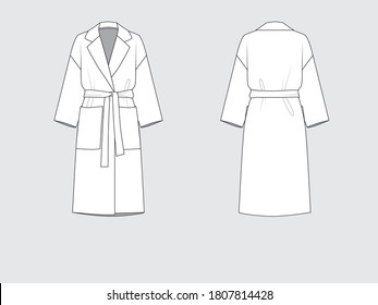 robe coat with belt, front and back, drawing flat sketches with vector illustration by sweettears