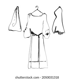 Robe for the shower, bathrobe, doodle, sketch illustration