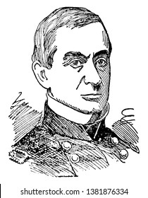 Robert Anderson, 1805 - 1871, he was a U.S. army officer who defied the confederacy and upheld union honour in the first battle of the American civil war at fort Sumter in 1861, vintage line drawing