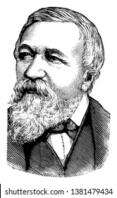 Robert Browning, 1812-1889, He Was An English Poet And Playwright Whose Mastery Of The Dramatic Monologue Made Him One Of The Foremost Victorian Poets, Vintage Line Drawing Or Engraving Illustration