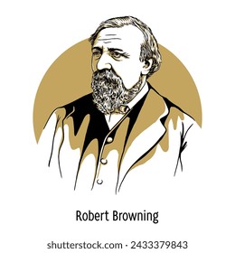 Robert Browning es un poeta y dramaturgo inglés. Dibujado a mano ilustración vectorial